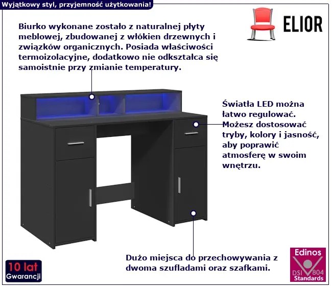 Biurko podświetlane 120 cm czarne - Elvon