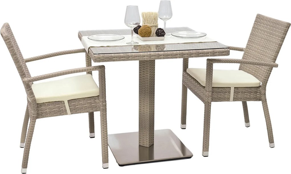 Zestaw rattanowy ogrodowy GINA 1+2 (szaro-beżowy)