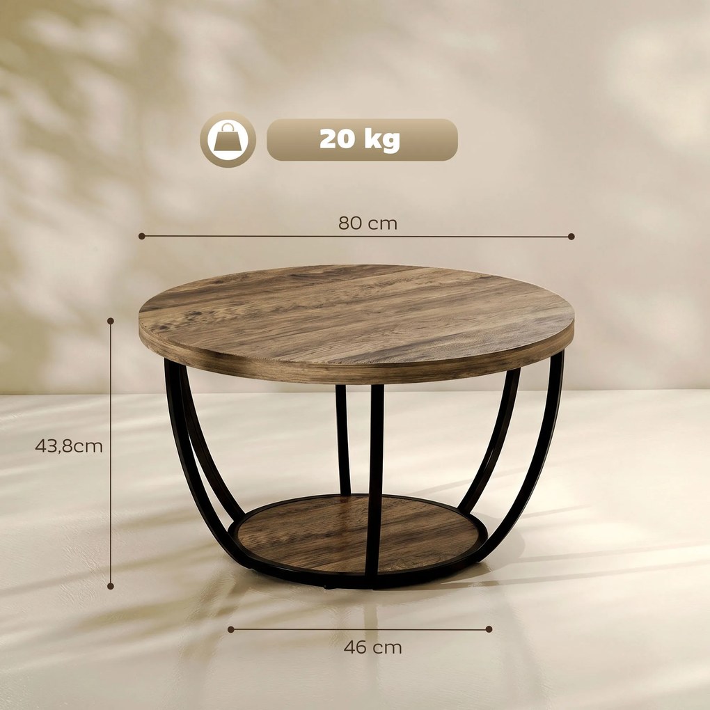 HOMCOM Stolik kawowy z 2 poziomami, stolik do salonu 80 x 80 x 43,8 cm, Brązowy/Czarny | Aosom PL
