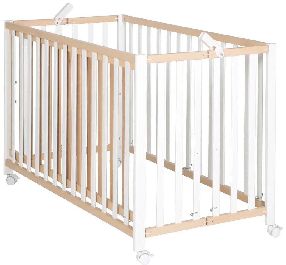 Biało-naturalne łóżeczko na kółkach 60x120 cm Fold up – Roba