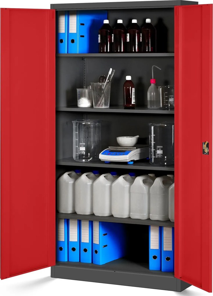 Szafa biurowa na akta wysoka Jan H 90x40x195 cm antracyt/czerwony