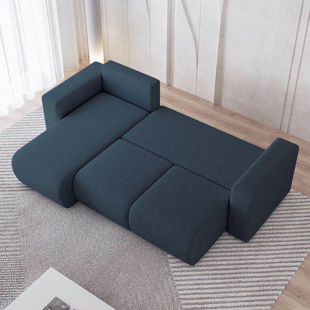 Masseno Narożnik RINOVA z funkcją spania i pojemnikiem na pościel Narozniki L, Rozkładana sofa - Niebieski, NEVE 77