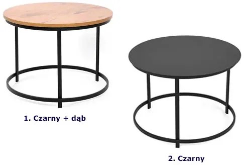 Okrągły industrialny stolik kawowy czarny + dąb 30x11x4 L2-T70