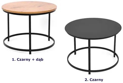 Okrągły industrialny stolik kawowy czarny + dąb - Zalex 3X