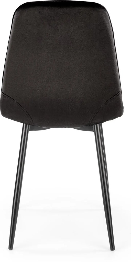 Krzesło Pikowane Welurowe Velvet czarne, czarne nogi, oparcie W160