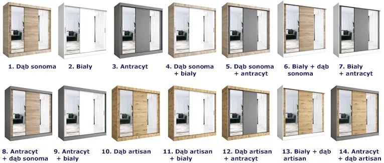 Szafa przesuwna antracyt + dąb artisan 200 cm - Seko 6X