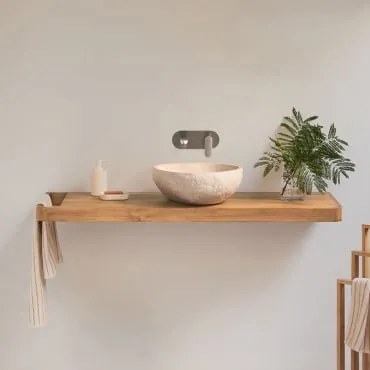 Zestaw Mebli Łazienkowych 130x45 Cm Wiszący Z Drewna Tekowego Neill Drewno Tekowe & Nieregularna Z Beż - Sklum