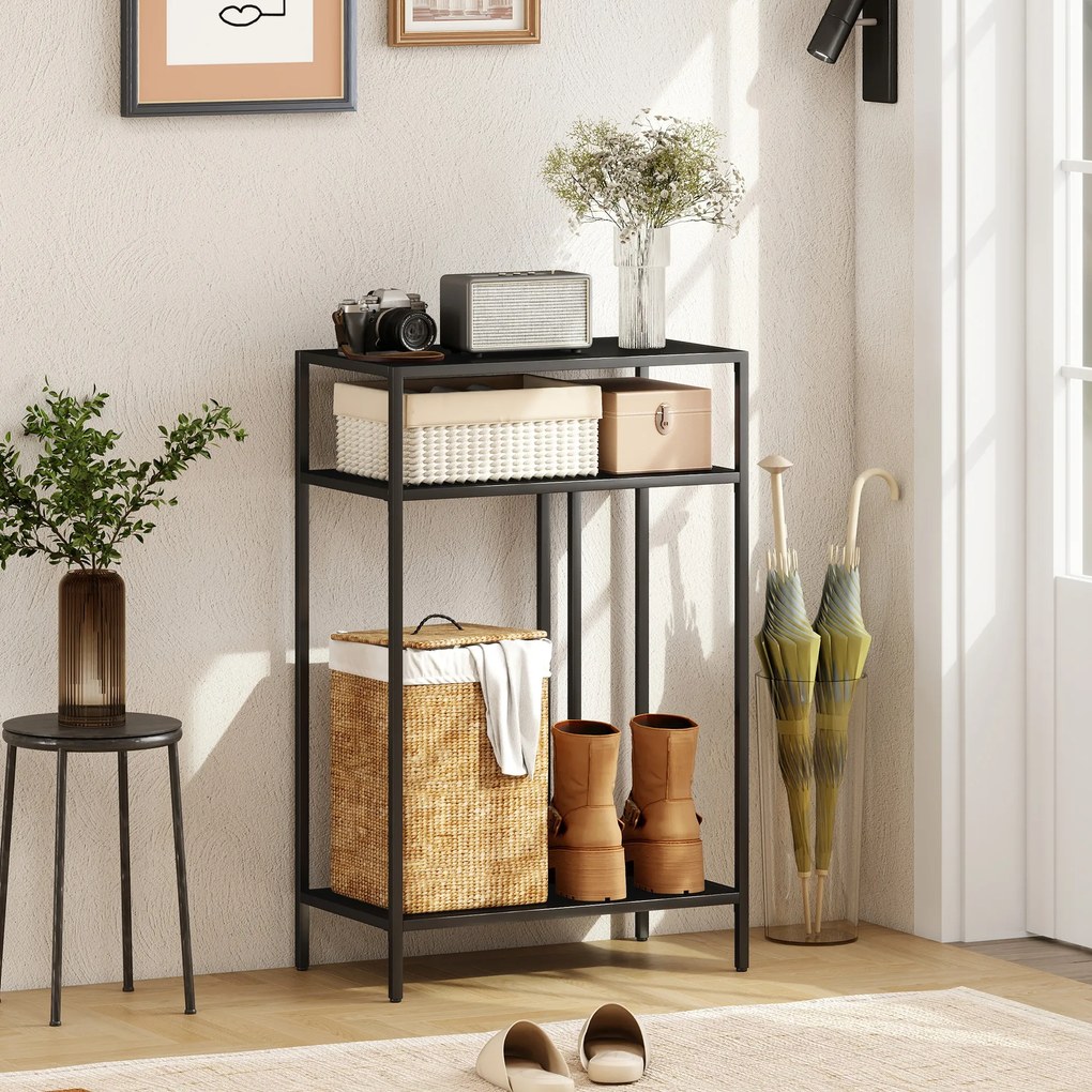 HOMCOM Stolik Konsolowy z 3 Półkami Wąski Stolik do Przedpokoju Metalowa Rama do Salonu, Przedpokoju, 55 cm, Czarny | Aosom PL