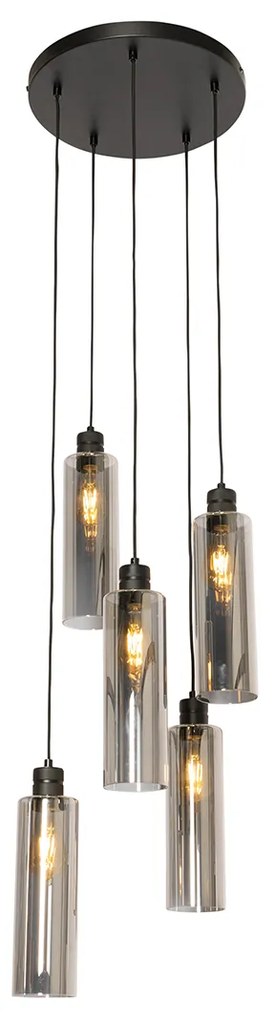 Nowoczesna lampa wisząca czarna z przydymionym szkłem 5-światłowa - Stavelot Nowoczesny Oswietlenie wewnetrzne