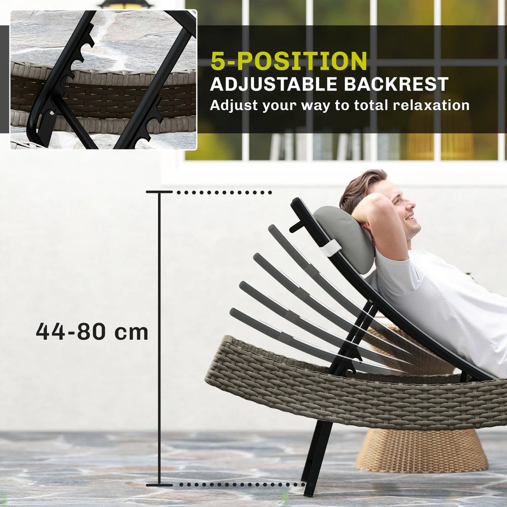 Outsunny Leżak z polirattanu w kształcie litery S, ogrodowy leżak z 5-stopniową regulacją oparcia, zagłówkiem, oddychający, odporny na UV | Aosom PL