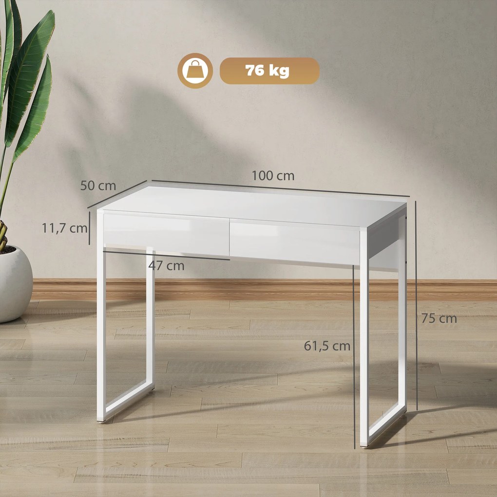 HOMCOM Biurko 100 x 50 cm, biurko komputerowe z 2 szufladami, do małych pomieszczeń, biały | Aosom PL
