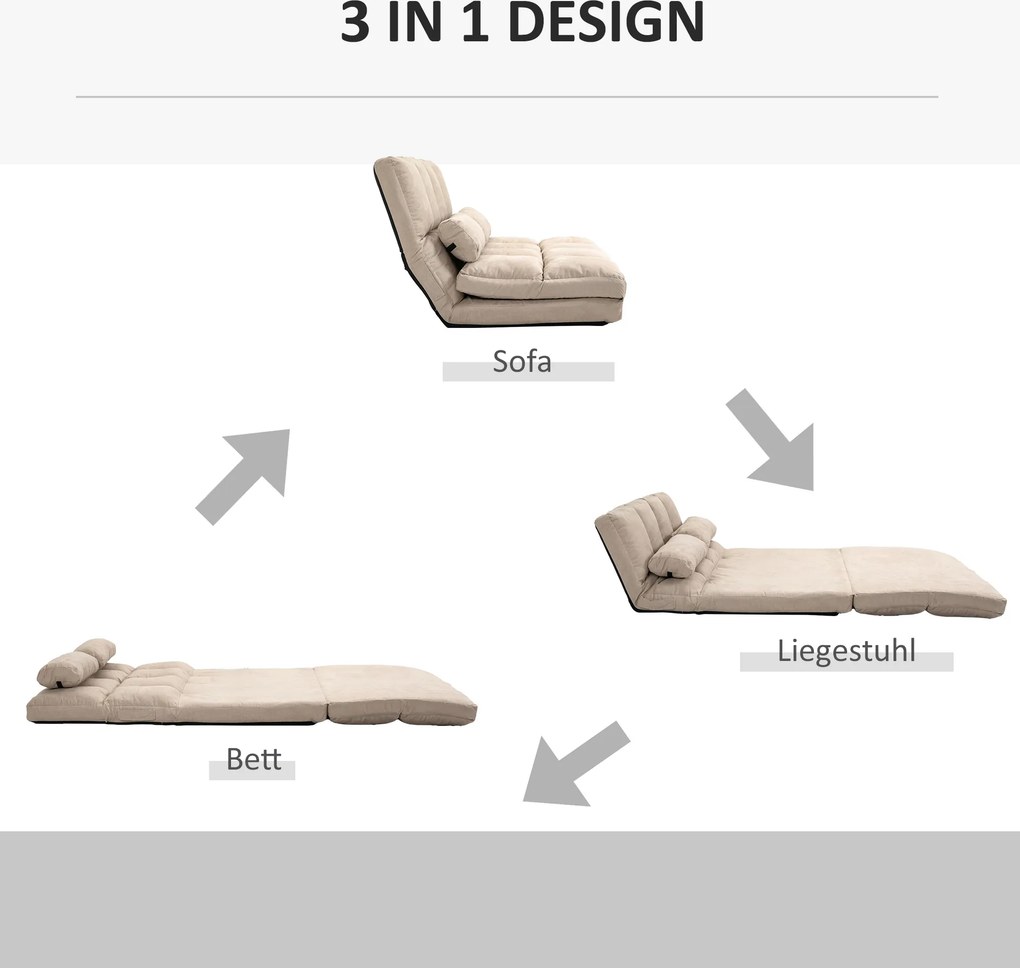 HOMCOM Sofa i Łóżko 2 w 1, Regulowane Oparcie, 102 x 73 x 60 cm, Beżowa