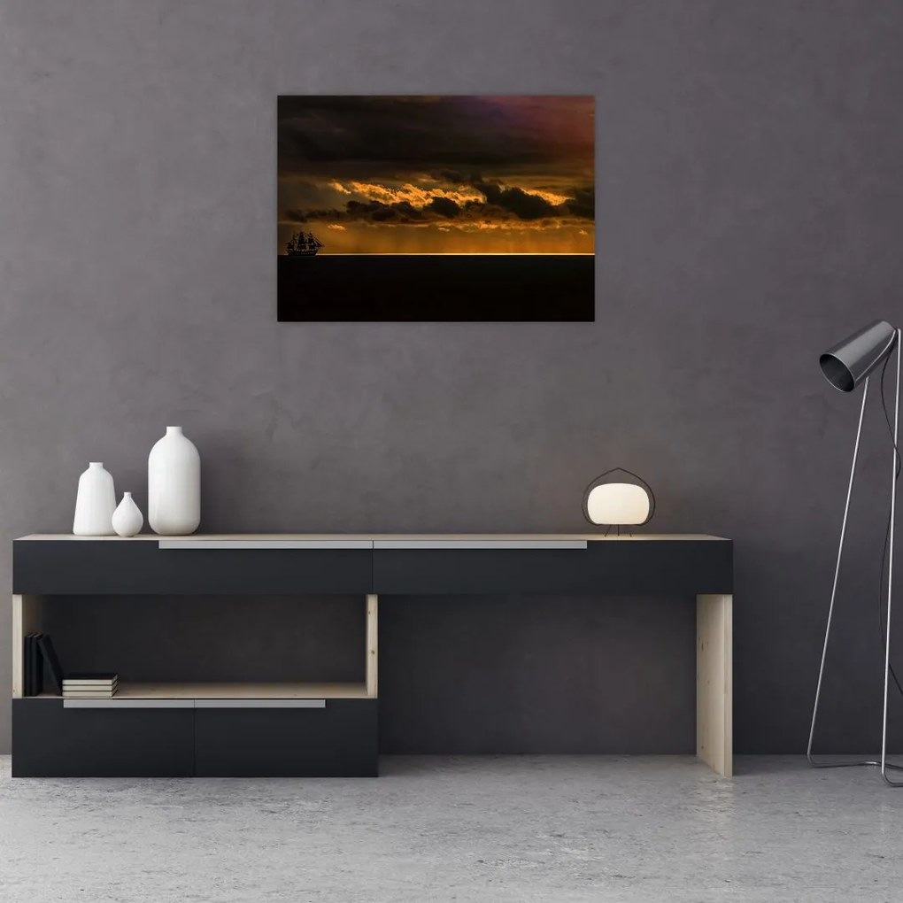 Obraz żaglówki o zachodzie słońca (70x50 cm)