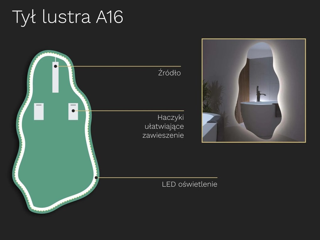 Organiczne LED lustro do łazienki z oświetleniem A16