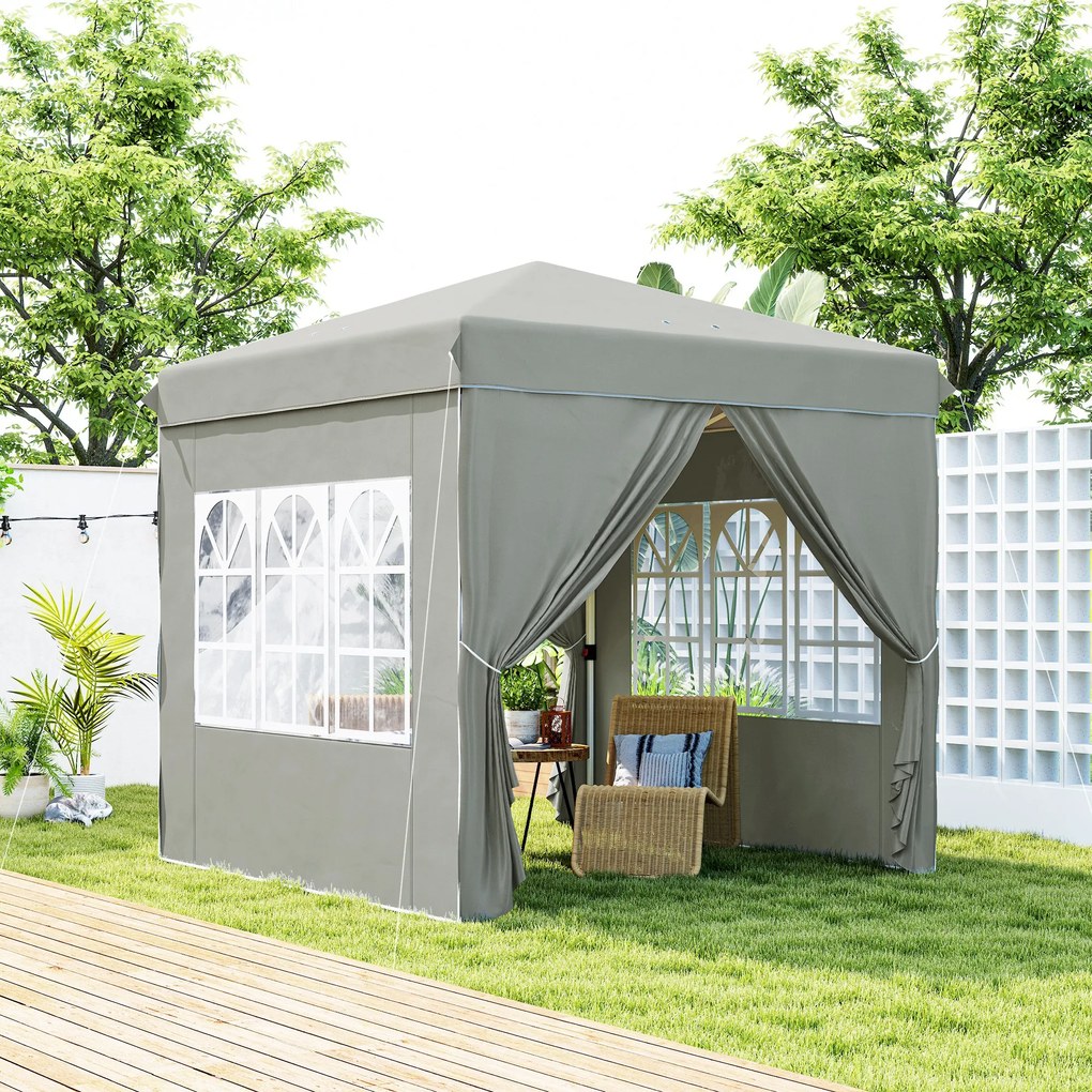 Outsunny 2,5 x 2,5 m Pawilon Pop-up z bocznymi ścianami i Torbą, UPF50+ Składany Namiot Ogrodowy z regulowaną wysokością, Jasnoszary