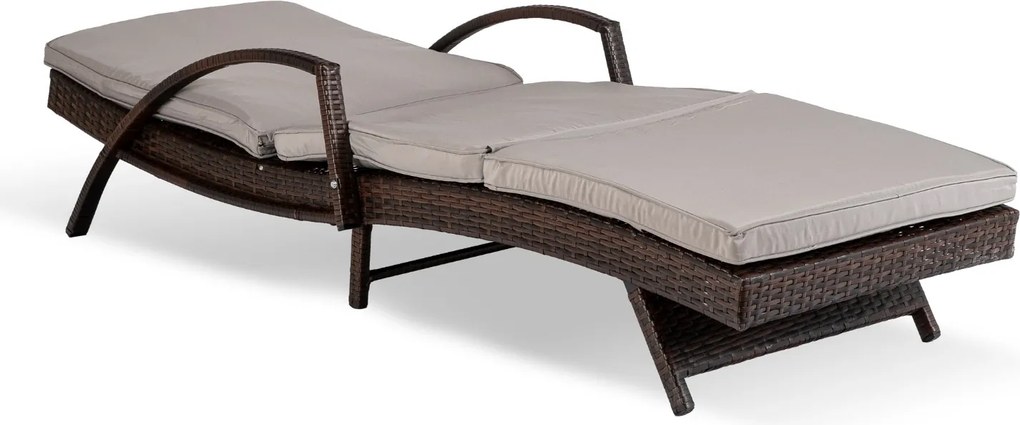 Leżanka ogrodowa z regulowanym oparciem Vibe, brązowy technorattan, szara poduszka