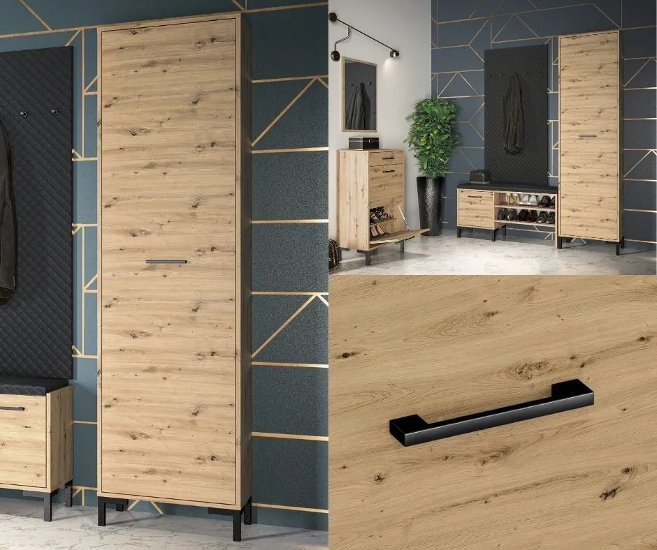 Jednodrzwiowa szafa do przedpokoju Nevio 01, dąb artisan