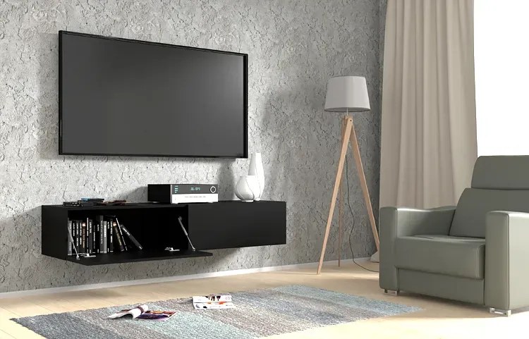 Czarna wisząca długa szafka rtv 160 cm E5-T55