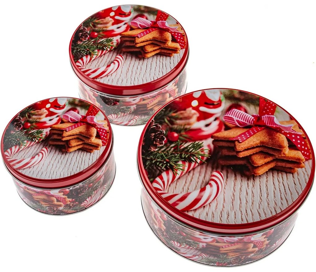 Zestaw 3 okrągłych blaszanych puszek na cukierki