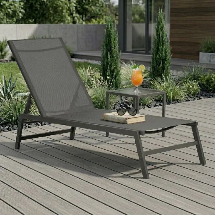 Leżak ogrodowy regulowany Alvero z siatki, kolor szary