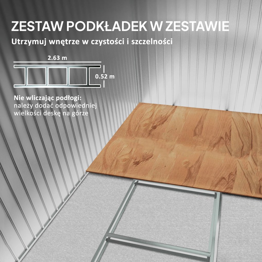 Outsunny Altana ogrodowa stalowa szopa na narzędzia z oknem i drzwiami przesuwnymi 277x130x173 cm szara | Aosom PL