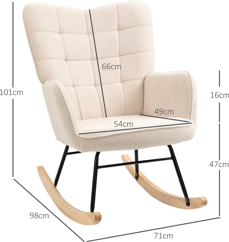 HOMCOM Retro Fotel Bujany, Drewno Lite, Fotel relaksacyjny, 92 cm x 71 cm x 101 cm, Beżowy | Aosom PL