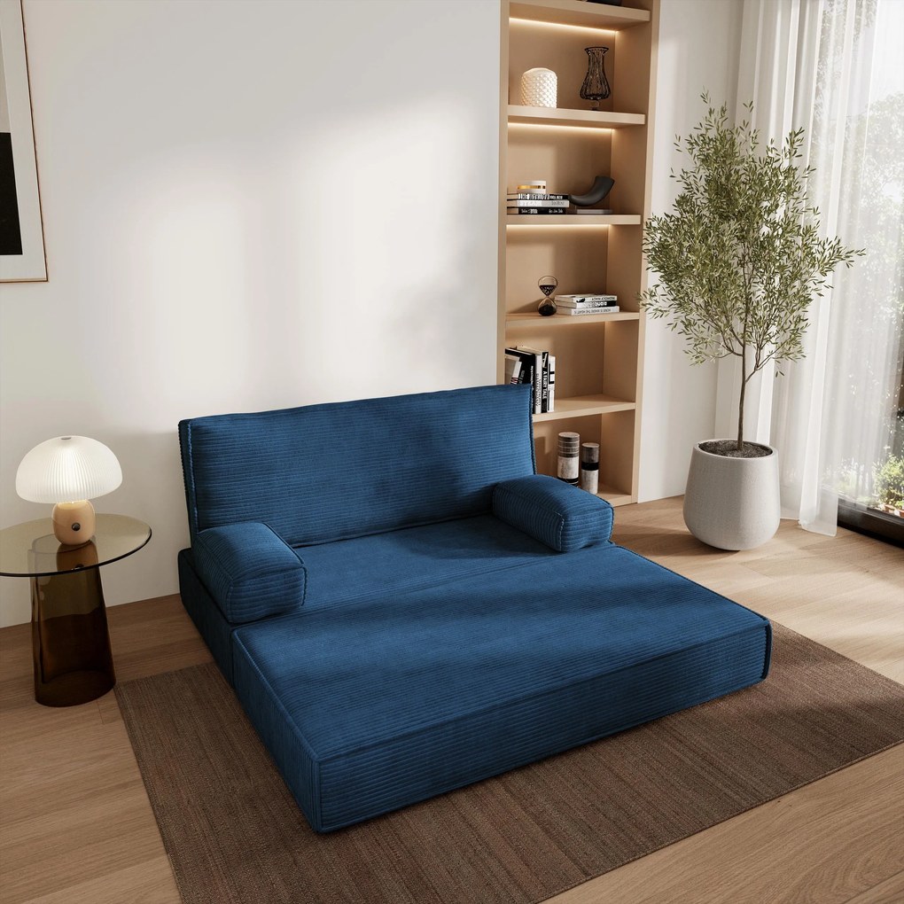 Masseno Sofa piankowa LADIA z funkcją spania, Kanapa z pianki do salonu, Bezmontażowa, Tkanina sztruksowa – Niebieski POSO 05