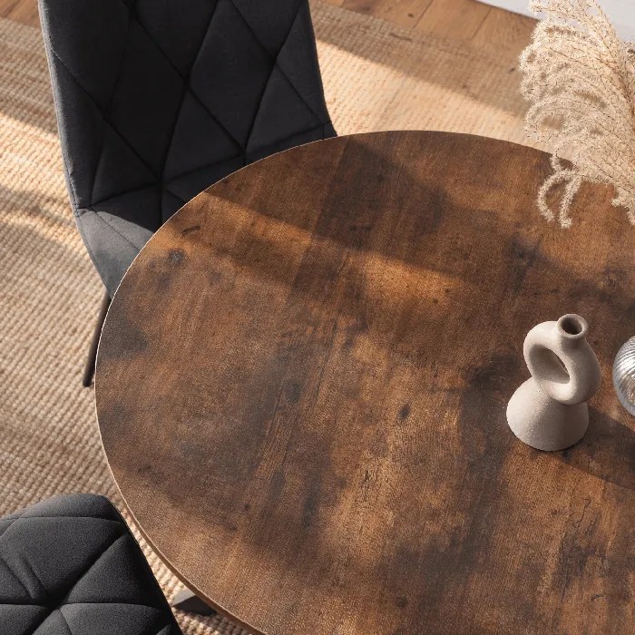 Zestaw Stół Okrągły LAUREN 90 cm Dąb Rustykalny/Czarny i 4 Krzesła ROBIN Czarne