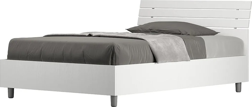 Łóżko wyposażone w stelaż z listwami 120x200 Nachylony zagłówek z listwami frassino biała Ankel