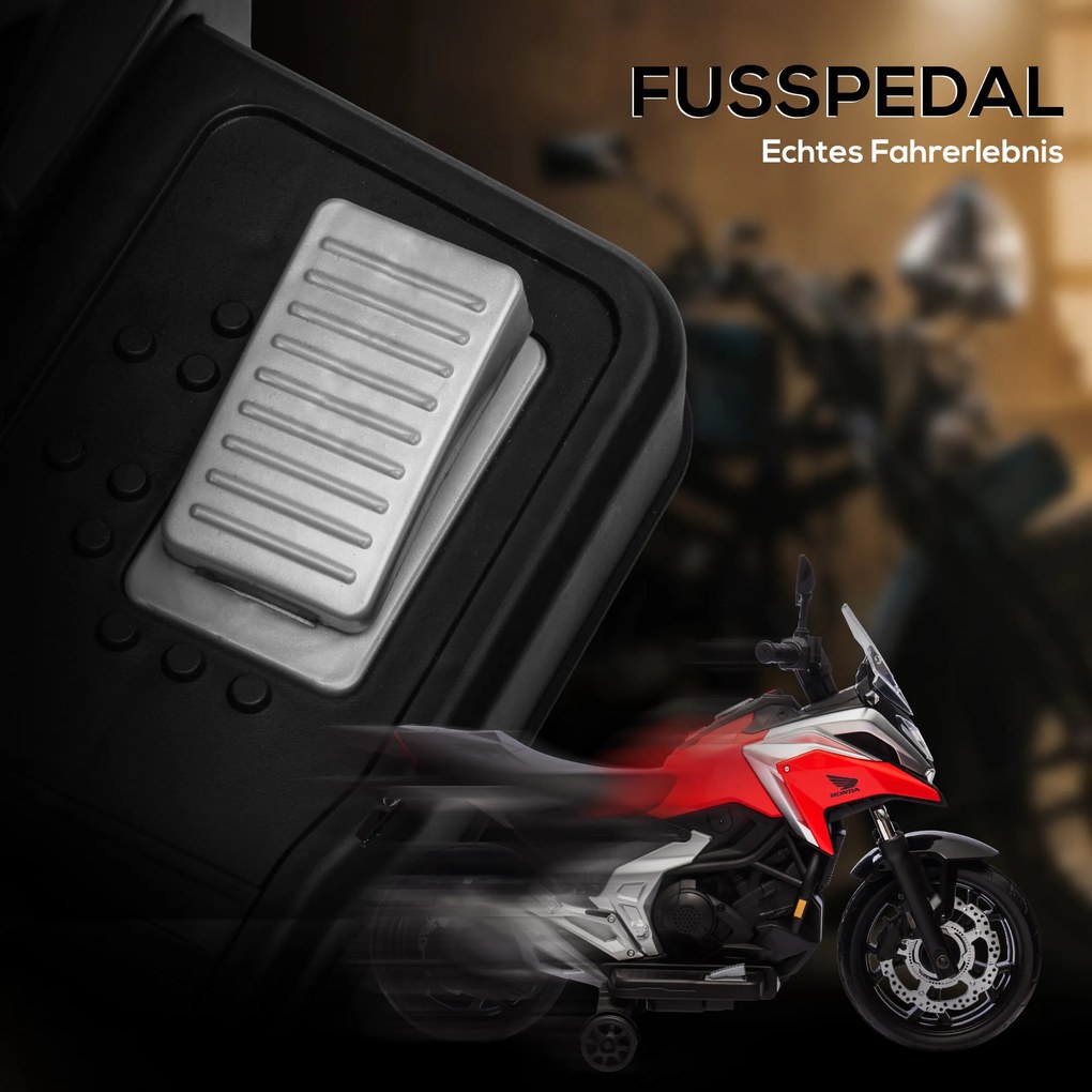 AIYAPLAY Motocykl Elektryczny dla Dzieci, Honda, 3 km/h, Muzyka i Światło, 3-6 Lat, do 30 kg, Czerwony