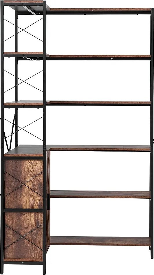 Półka Narożna SucceBuy 6-Poziomowy Regał Narożny z Drzwiczkami do Przechowywania, Duży Organizer w Kształcie Litery L z Metalową Ramą i Regulowanymi Półkami