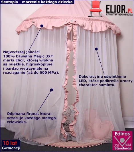 Różowo-biały baldachim dla dziewczynki - Areon 2X