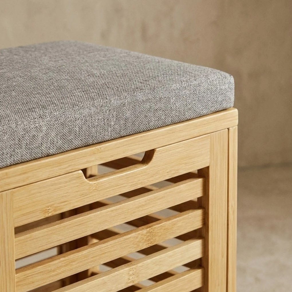 Bambusowy kosz na pranie z siedziskiem DISA, 40 l