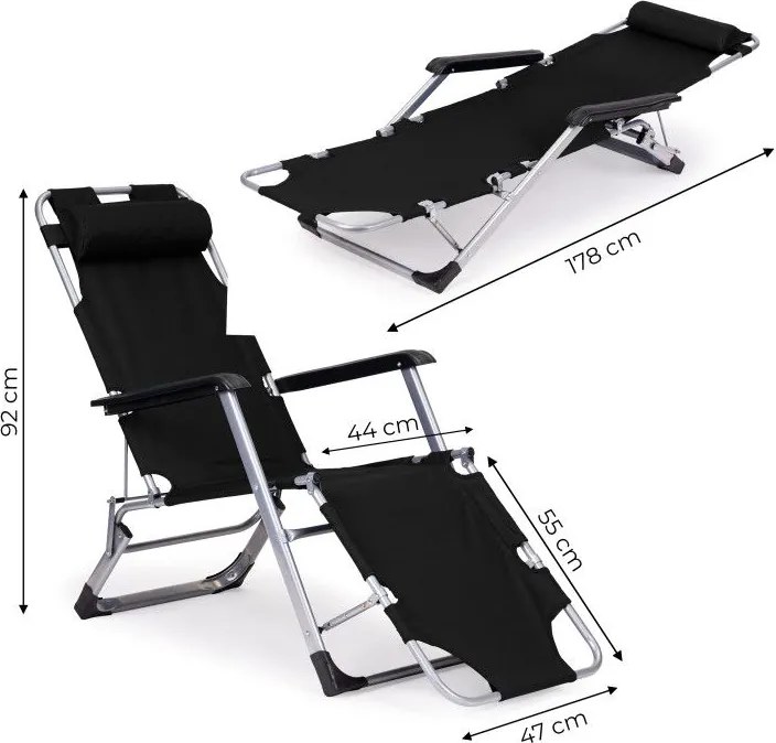 Składany leżak ogrodowy z regulacją Santora 010, czarny