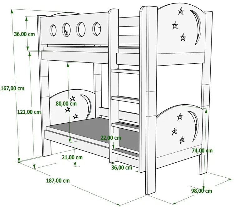 Różowe drewniane łóżko dla dzieci ze stelażami L8-B78