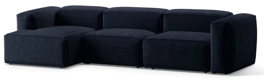 Ciemnoniebieski sztruksowy narożnik (lewostronny/z szezlongiem) Bergamo – Cosmopolitan Design