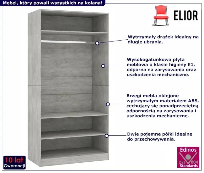 Nowoczesna szafa z drążkiem i półkami beton - Bianco
