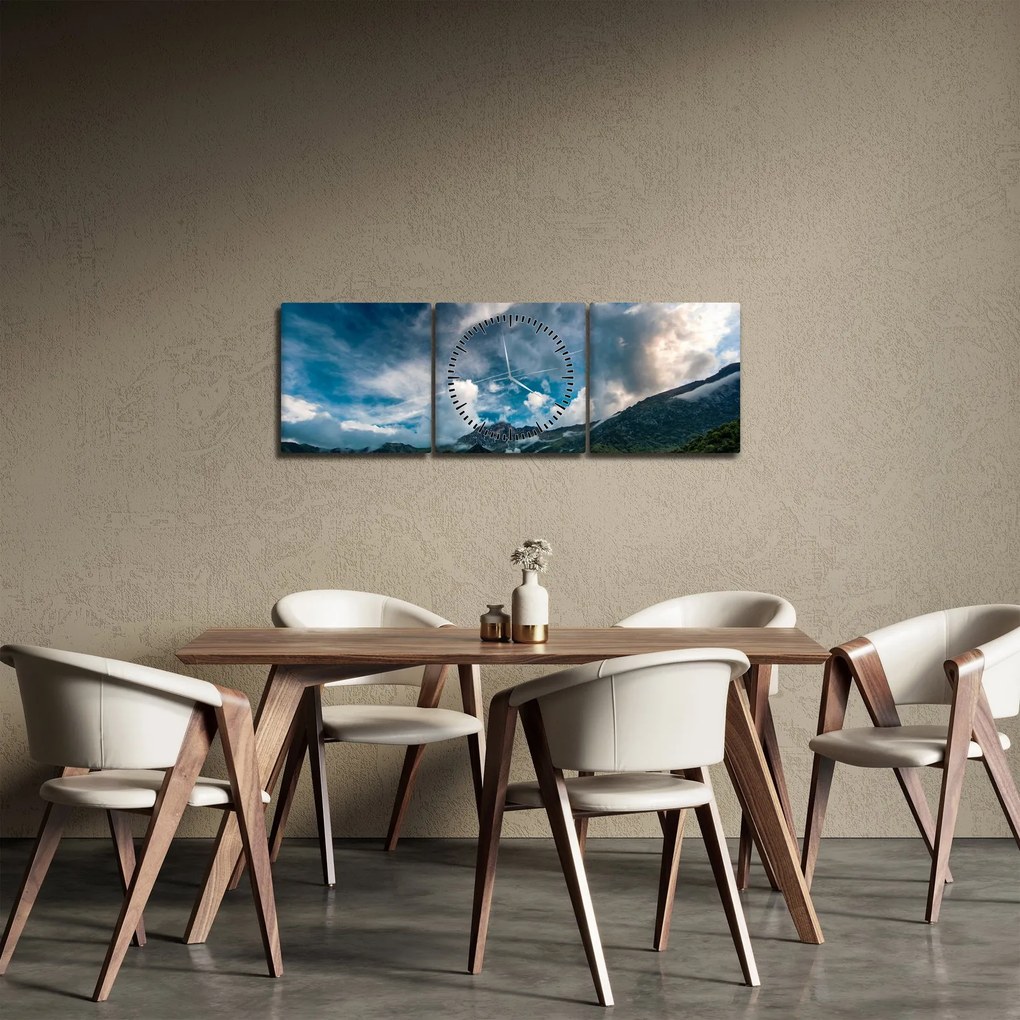 Obraz gór (z zegarem) (90x30 cm)