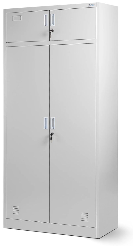 Wielokomorowa szafa socjalna z miejscem na ubrania BORYS, 900 x 1850 x 500 mm, szara