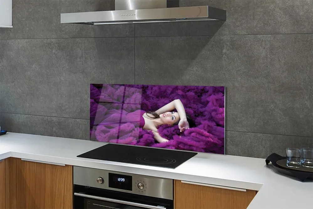 Panel nad Blat Kuchenny Portret Kobiety w Fiolecie