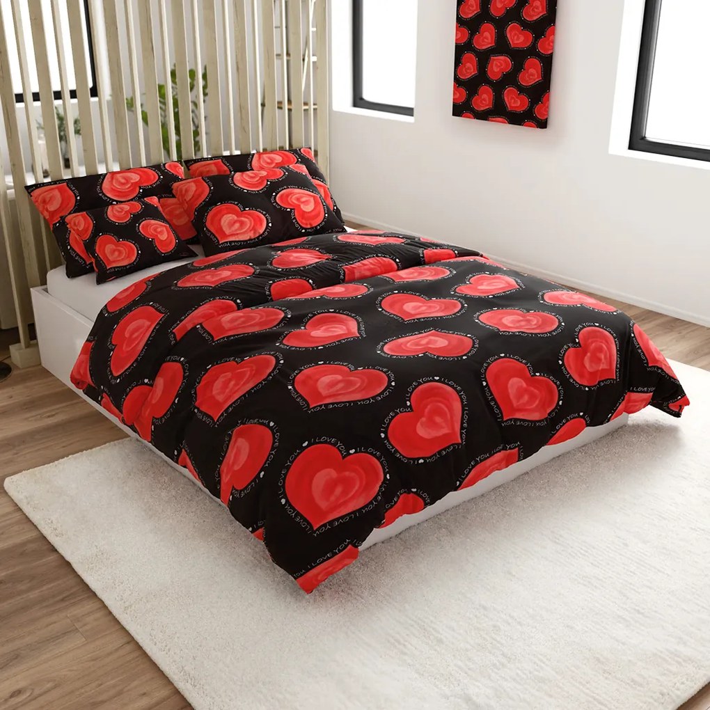 PrzytulneMieszkanie.pl PrzytulneMieszkanie.pl Pościel z polibawełny na 2 łóżka VALENTINE, czarna Rozmiar pościeli: 2 szt 70 x 90 cm | 2 szt 140 x 200 cm