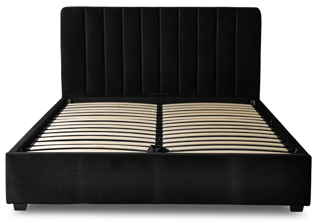 Łóżko Tapicerowane 160x200 cm ze Stelażem i Pojemnikiem Dwuosobowe MARI Welurowe Czarne