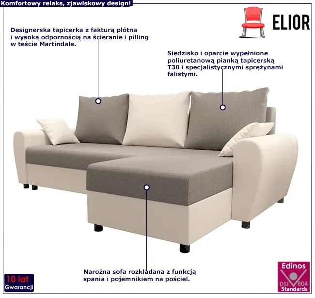 Narożnik rozkładany biały + popielaty B8-E87