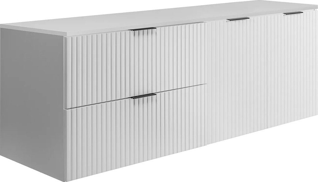 Zestaw łazienkowy: szafka z szufladami i szafka z drzwiami 57×46×160 cm, kolor: biały / blat biały, uchwyt czarny