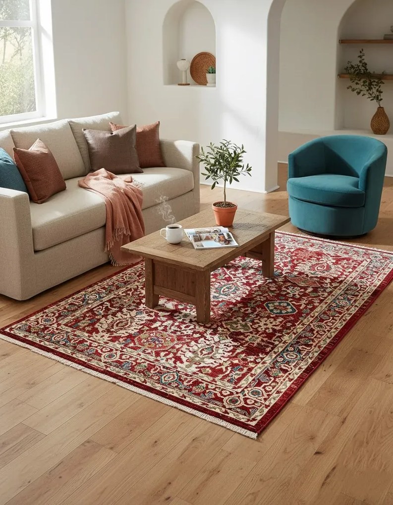 Prostokątny czerwony dywan w stylu retro B5-Z91