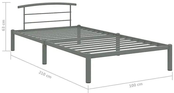 Szare metalowe łózko jednoosobowe 90 x 200 cm A7-N17