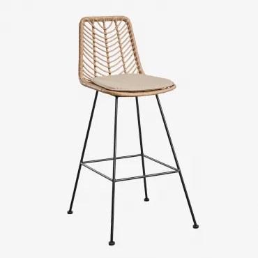 Wysoki Stołek Z Naturalnego Syntetycznego Rattanu Gouda Miel & ↑75 Cm & Czarny & Dried Herb - Sklum