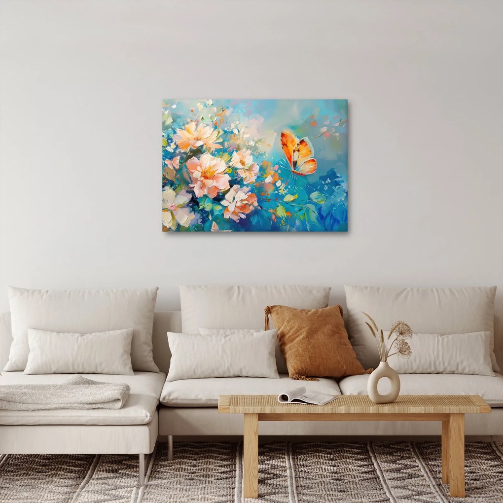 Obraz - Motyl i kwiaty, obraz olejny II. (70x50 cm)