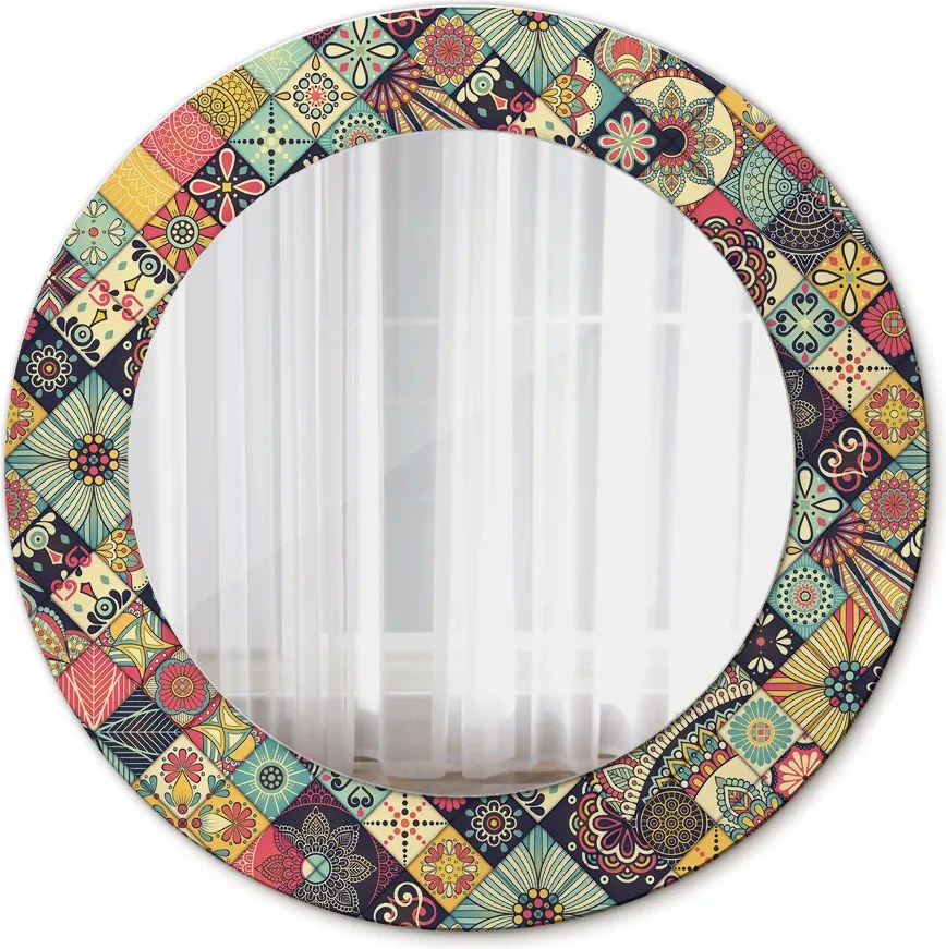 Lustro z nadrukiem okrągłe Etniczny kwiatowy