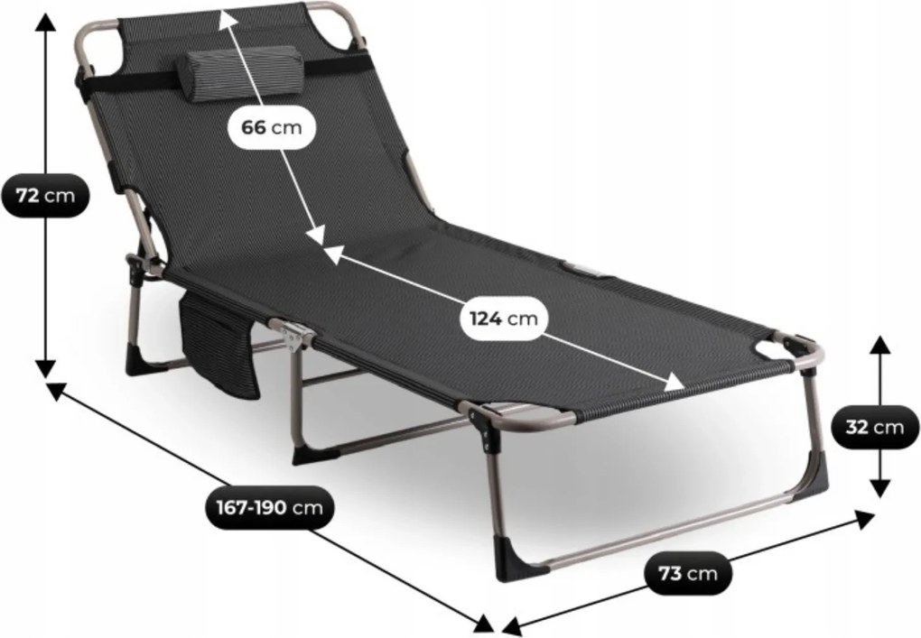 Leżak Ogrodowy VENUS 190x73 cm Szary